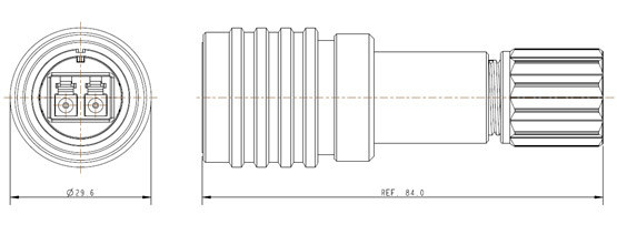 プラグ外観寸法 ECTA Fiber、高信頼性の防水光コネクタ